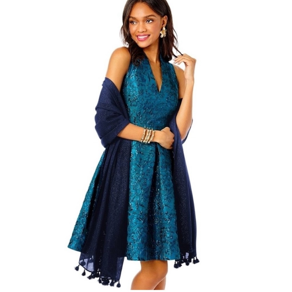 Lilly Pulitzer Blue Floral Brocade Sleeveless Dress